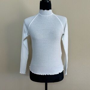 Billabong top women large turtleneck long sleeve ribbed lettuce hem white
